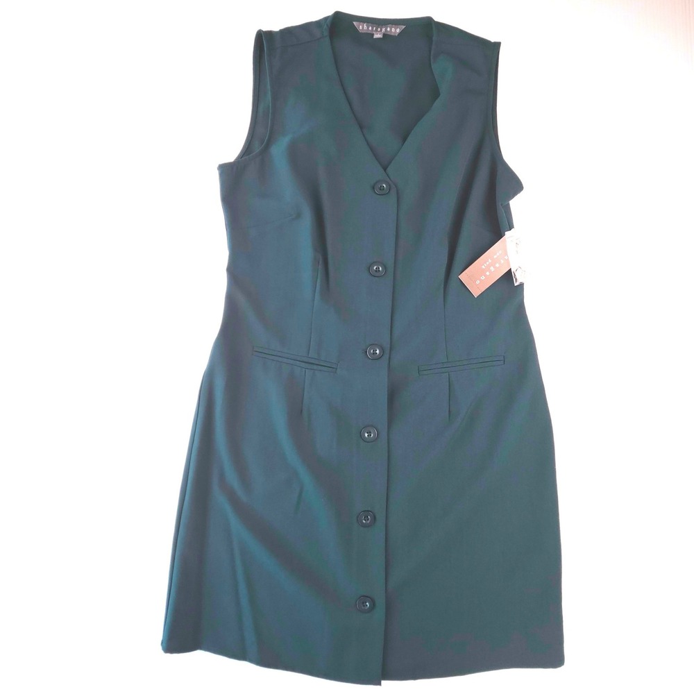 Sharagano Ponderosa Pine Green Sleeveless Button Front Vest Dress  Womens 4